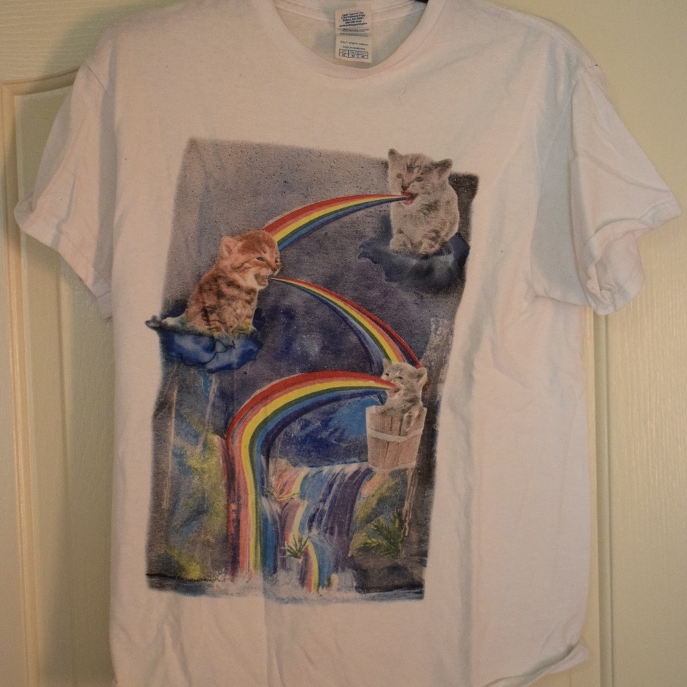 Cats Puking Rainbows White Tee
